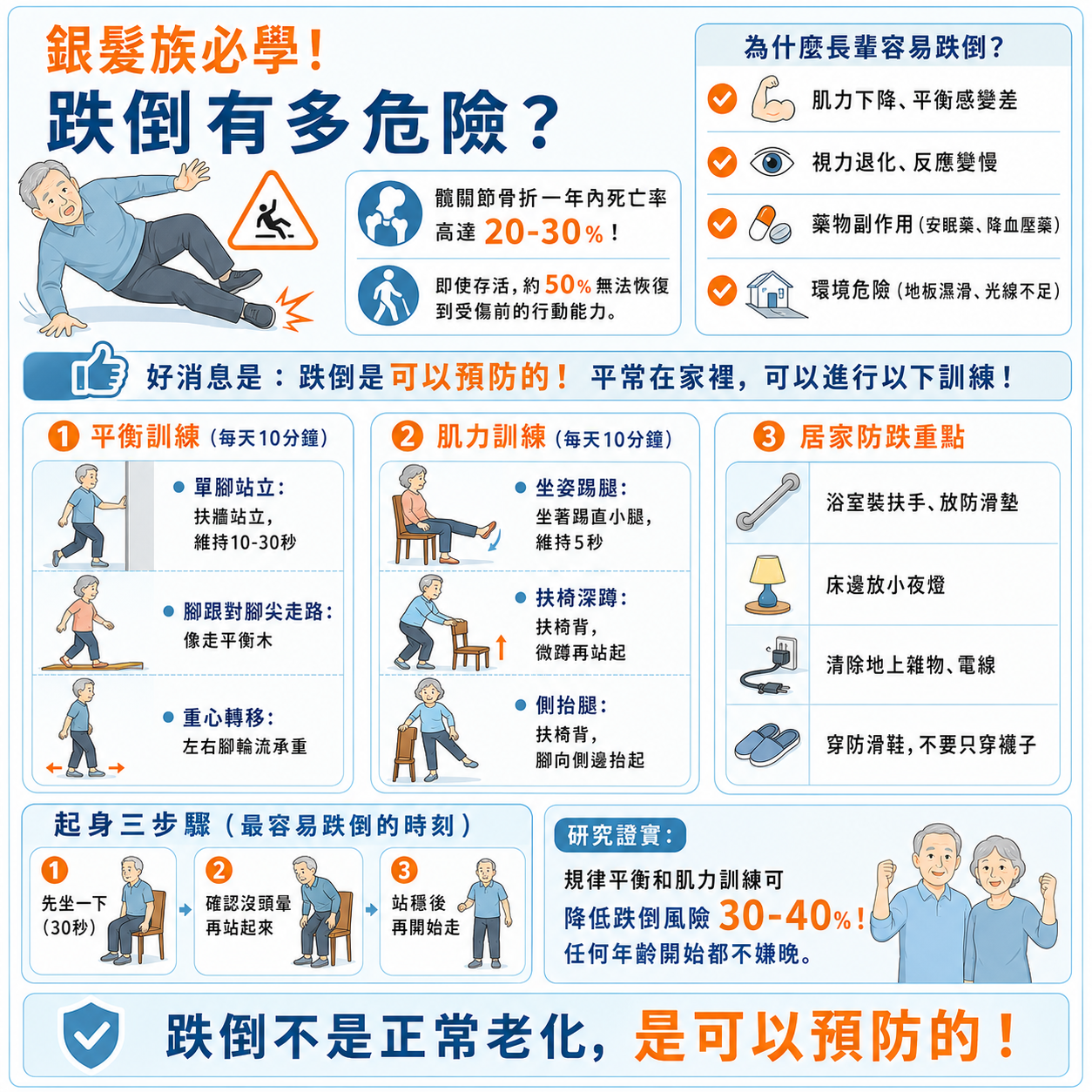 銀髮族三大訓練可預防跌倒